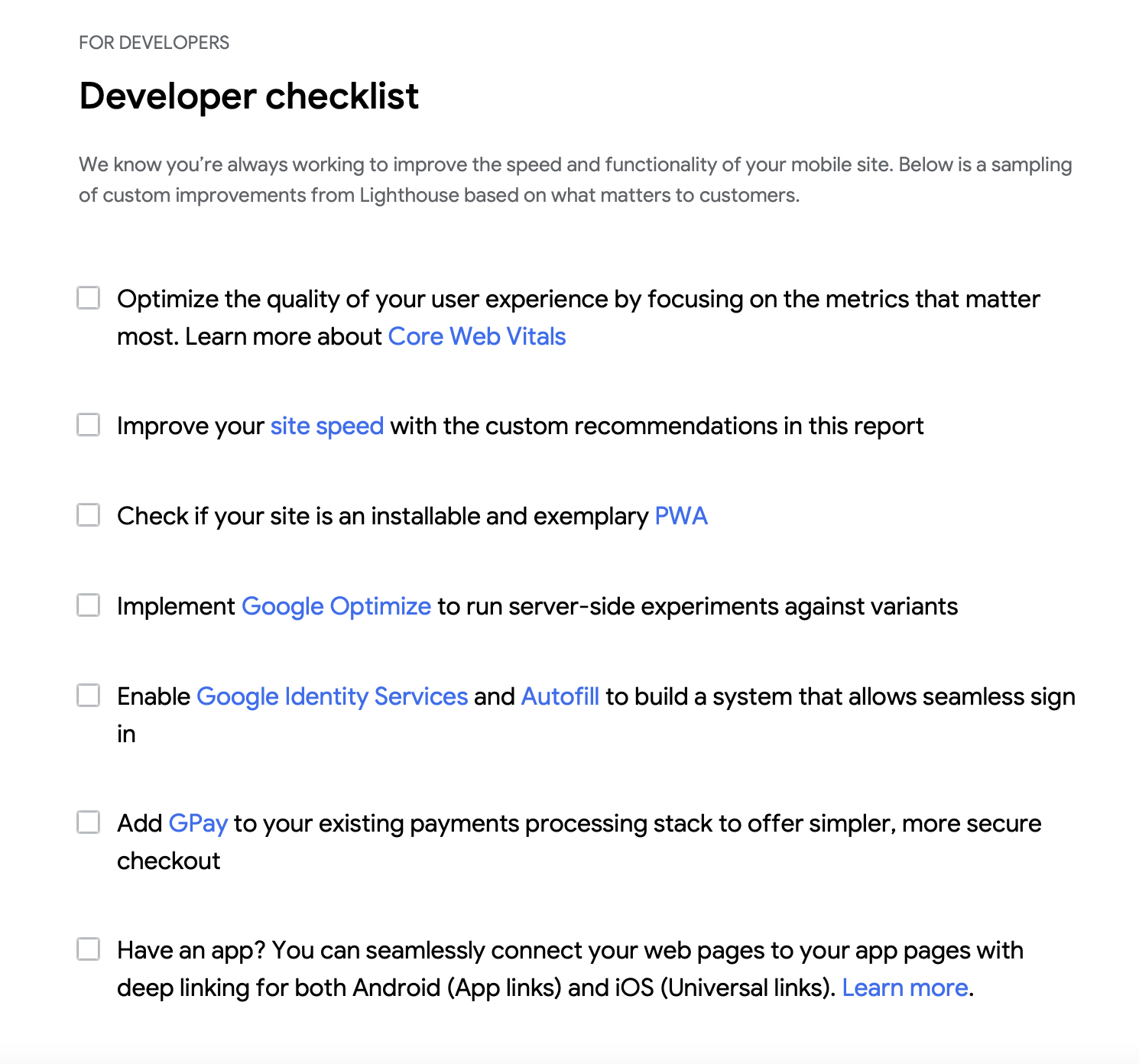 Developer Checklist